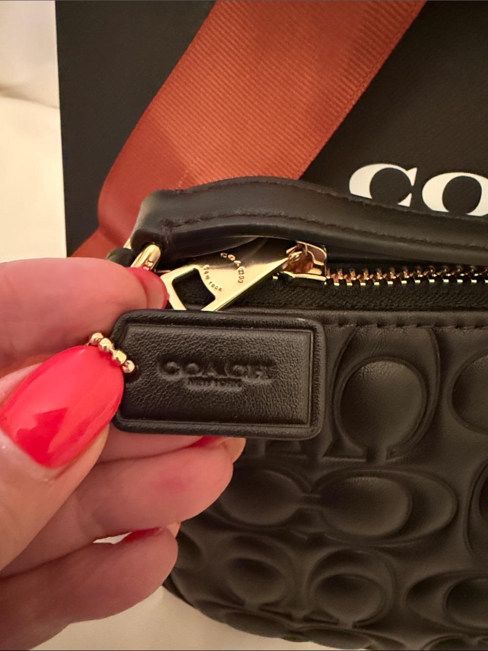 🖤💛Coach NWT Black Nolita 19 In Signature Embossed Leather With Gold Hardware - Picture 9 of 10
